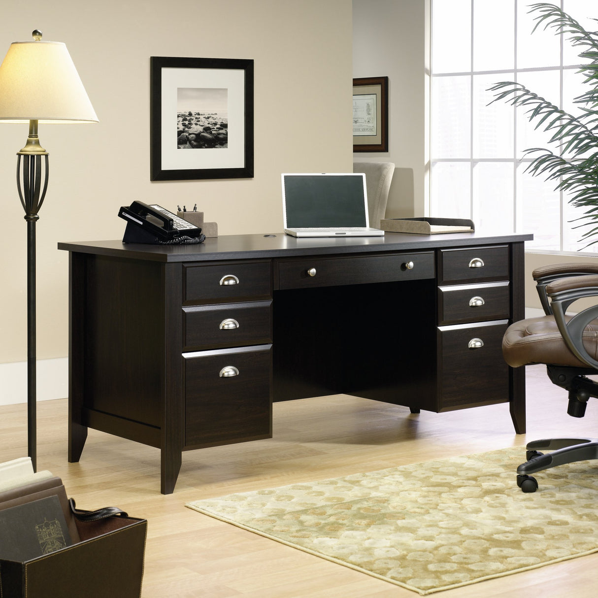 Shoal Creek Executive Desk, L: 65.12" x W: 29.29" x H: 30.55", Jamocha Wood finish