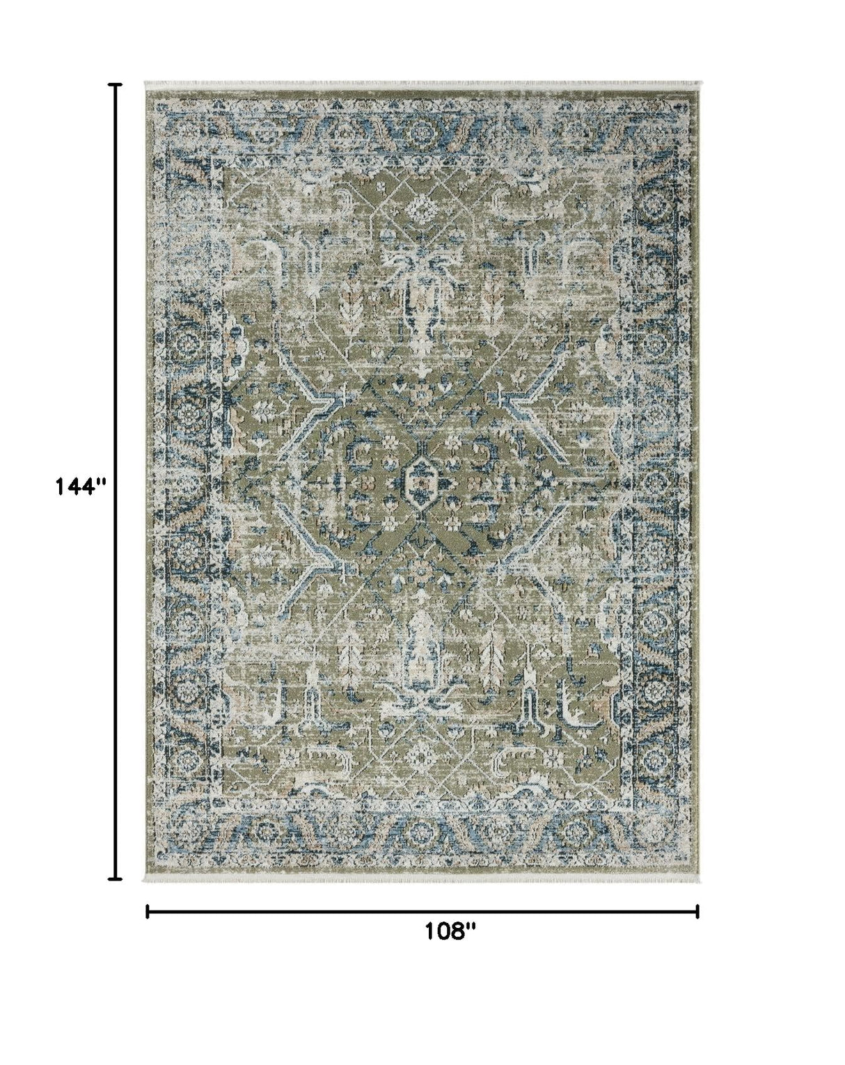 Vintage Blue Green Area Rug 9x12 - Non-Shedding Medium Pile