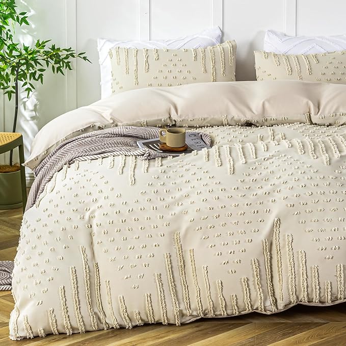 Boho Duvet Cover Set, 3 Pieces Tufted Comforter Set for All Season, Textured Duvet Cover