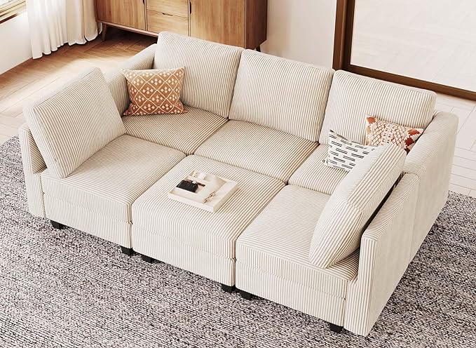 Modular Sectional Sleeper with Storage Ottoman Corduroy Sectional Couch
