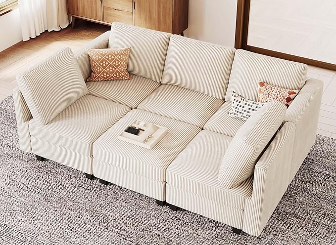 U Shape Couch with Storage Ottoman Corduroy Sectional Couch