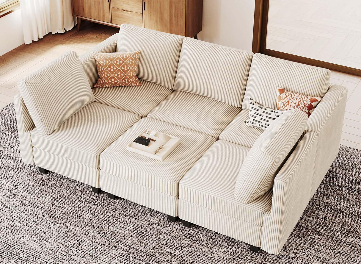 Modular Sectional Sleeper with Storage Ottoman Corduroy Sectional Couch