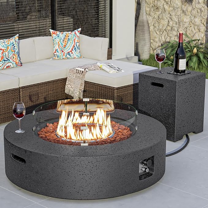 2-Piece Outdoor Propane Firepit Table Set w Tank Table