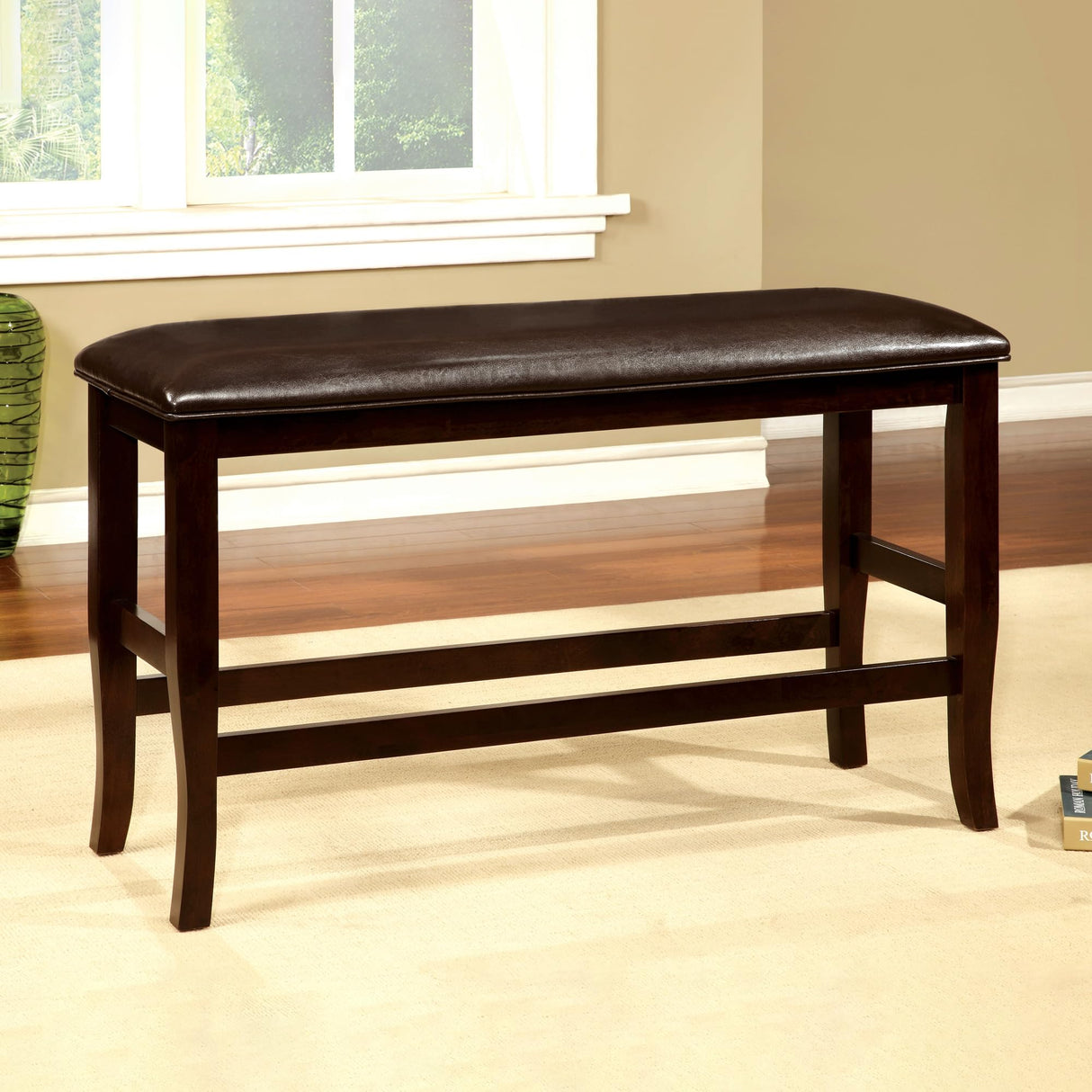 Aruba Transitional Faux Leather Counter Height Bench for Dining Room