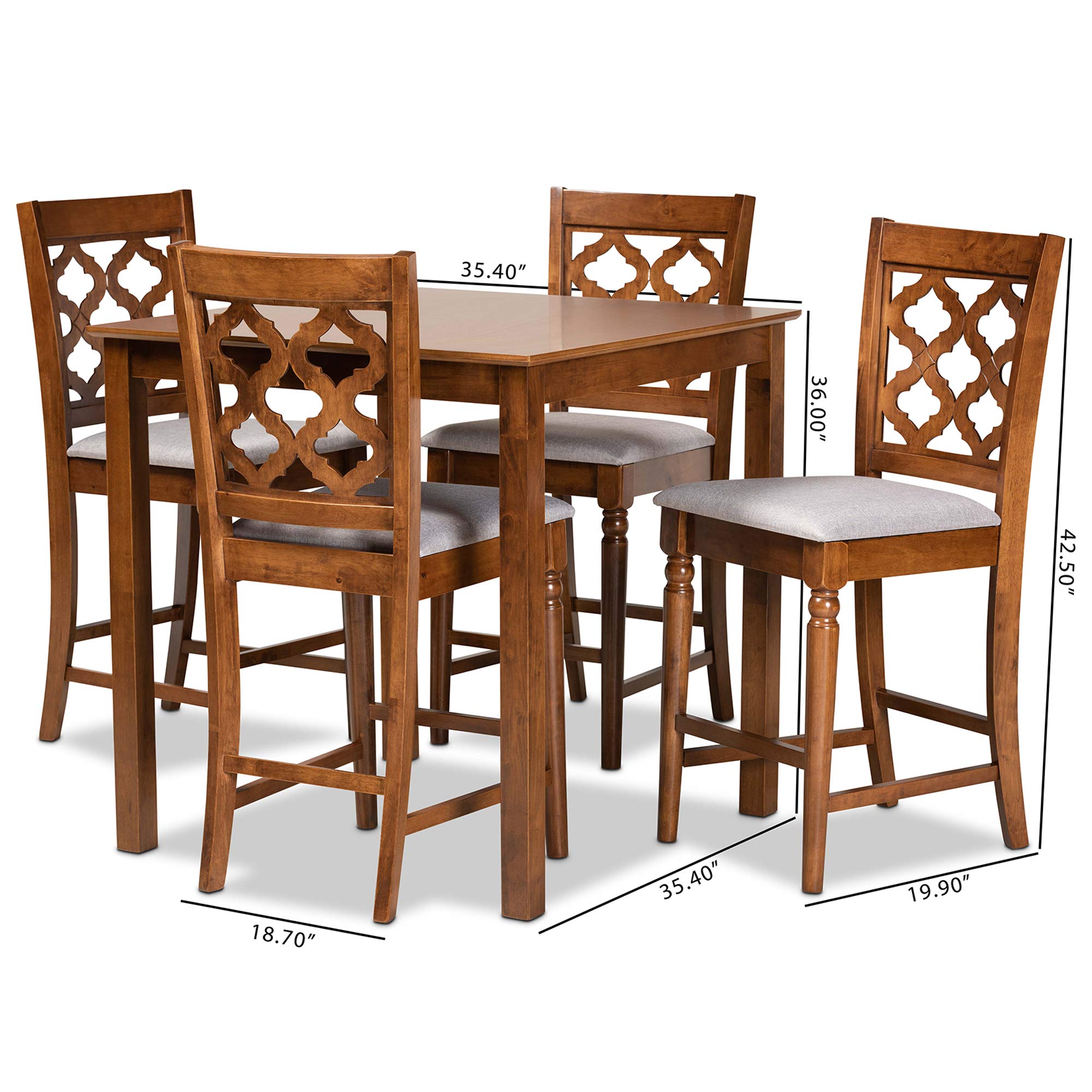 Pub Set and Pub Set Pub Set Grey Fabric Upholstered and Walnut Brown Finished Wood