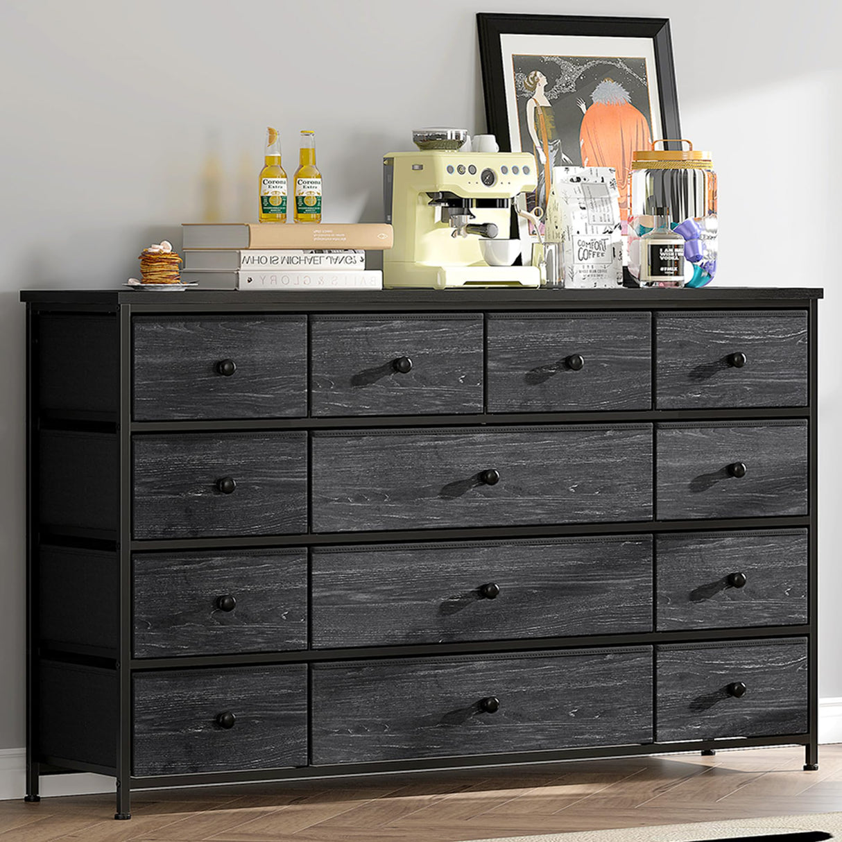 Black Dresser, Dresser for Bedroom with 13 Storage Drawers
