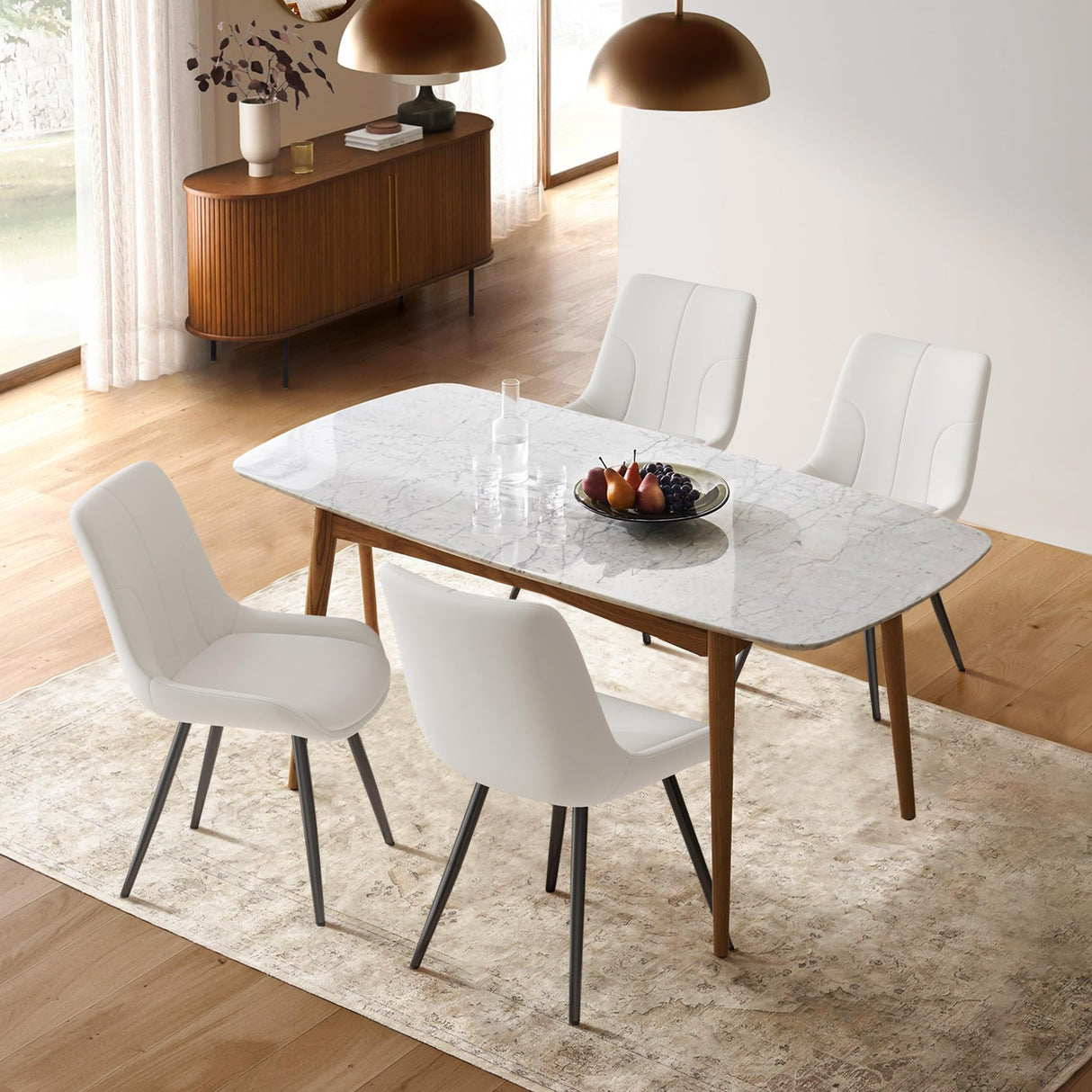 Modern Dining Chairs Set of 2 with Thick PU Leather Cushions and Metal Legs