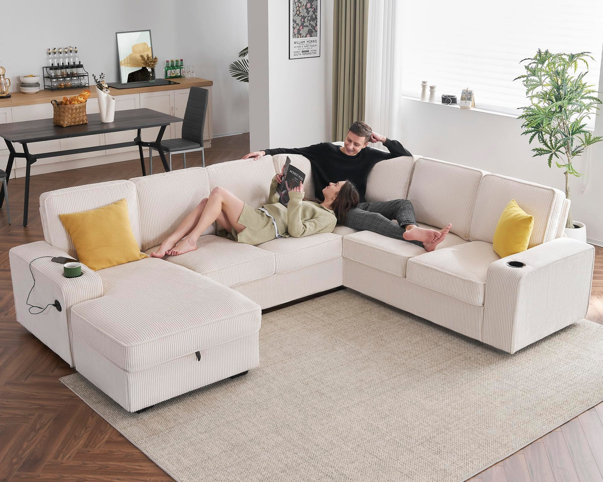 7 Seater Sofa with USB Ports, Sectional Sofa Couch with Storage Chaise