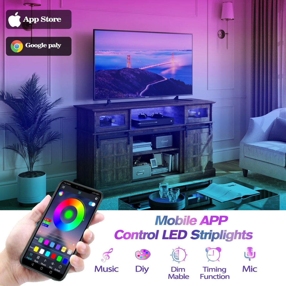 Farmhouse TV Stand for 65 inch TV, Entertainment Center TV Cabinet Stands