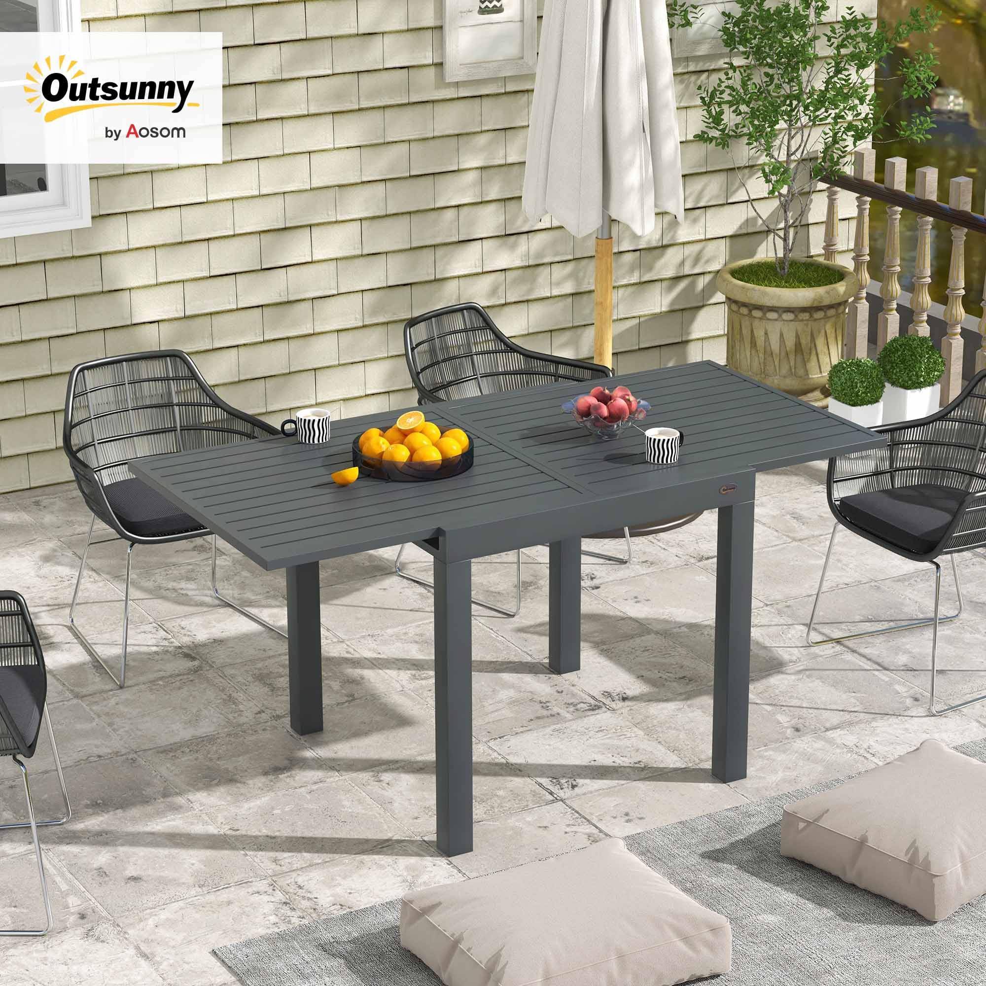 Expandable Aluminum Patio Dining Table - 35.5" to 70.75" Extendable Outdoor Table for 4-6 People