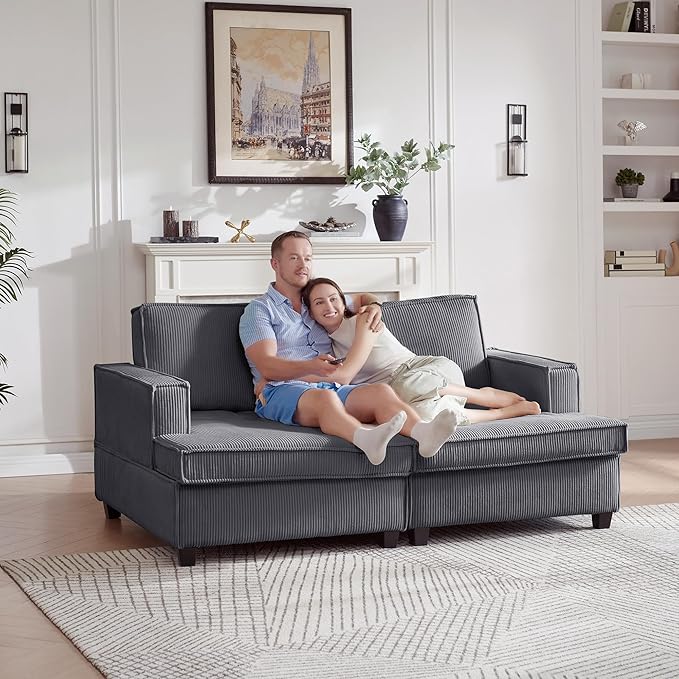 75" Oversized Loveseat Sofa with Adjustable Seat Depth - Comfy Corduroy Couch