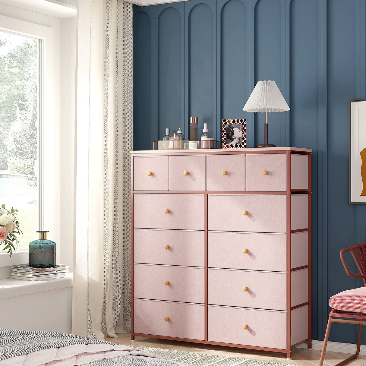 Pink Dresser for Girls Bedroom with 12 Drawers, Dresser for Bedroom