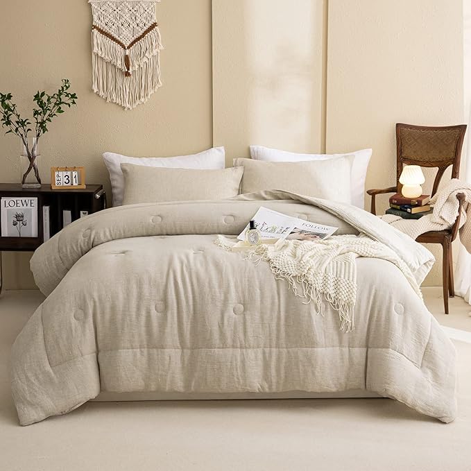 100% Linen Comforter Set Queen Natural French Flax Linen Bedding Comforter Set Soft