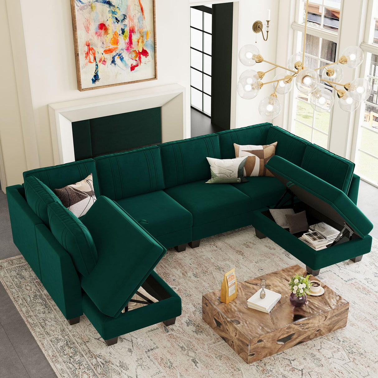 Couch with Storage Ottoman, U Shaped Sectional Sofa Couch