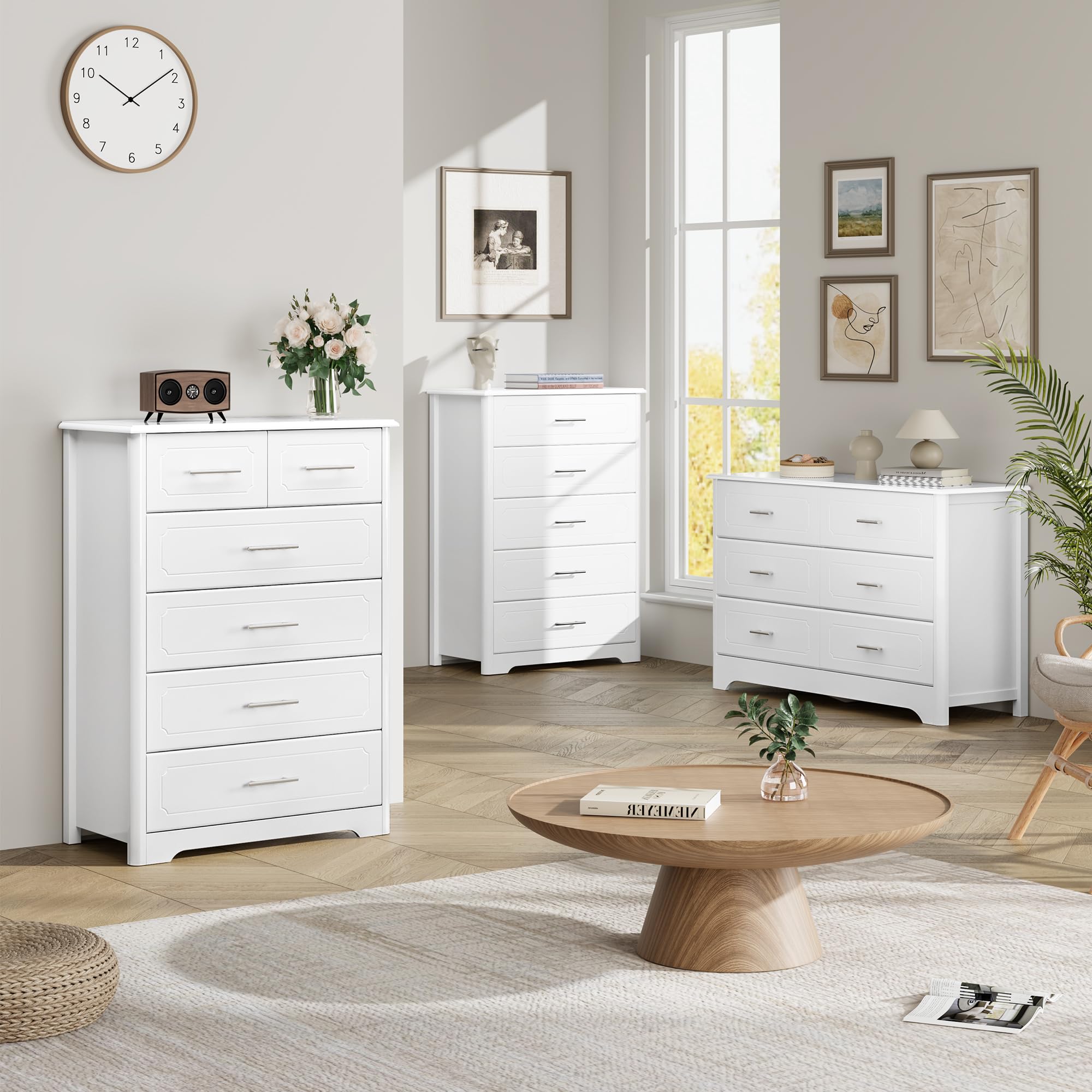 5 Drawer Dresser, Tall White Dresser Chest of Drawers, Modern Storage Cabinet