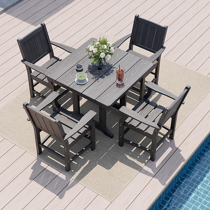 5 PCS Outdoor Dining Set, 450 LBS HDPE Outdoor Table and Chairs