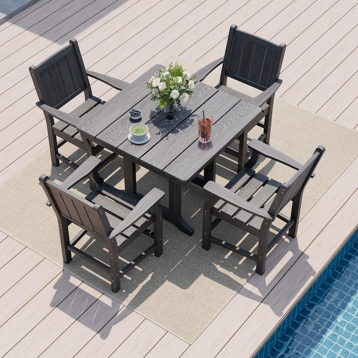 5 PCS Outdoor Dining Set, 450 LBS HDPE Outdoor Table and Chairs