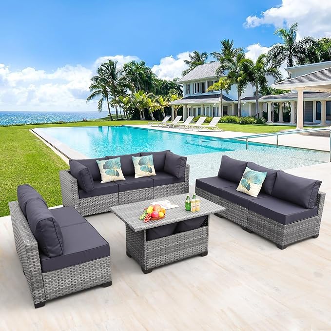 Patio Conversation Set Sectional Sofa 9 Pieces Outdoor Sectional Wicker Furniture