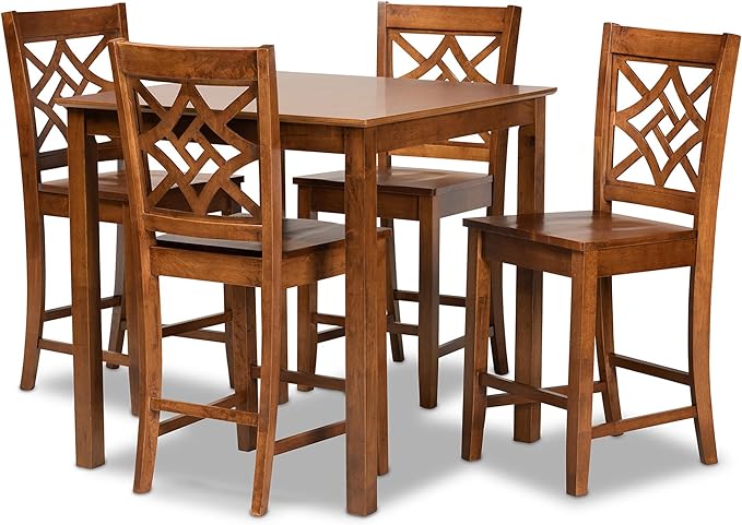 Set - Dark Brown Finished Wood 5-Piece Pub Set