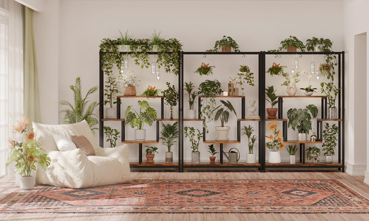 Indoor Tall Plant Stand, 70.9 inches Large Metal Plant Shelf with 10 Hanging Hooks