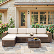 Patio Furniture Set 6-Piece Outdoor Sectional Sofa Hollow Rattan Patio Seating Sofa