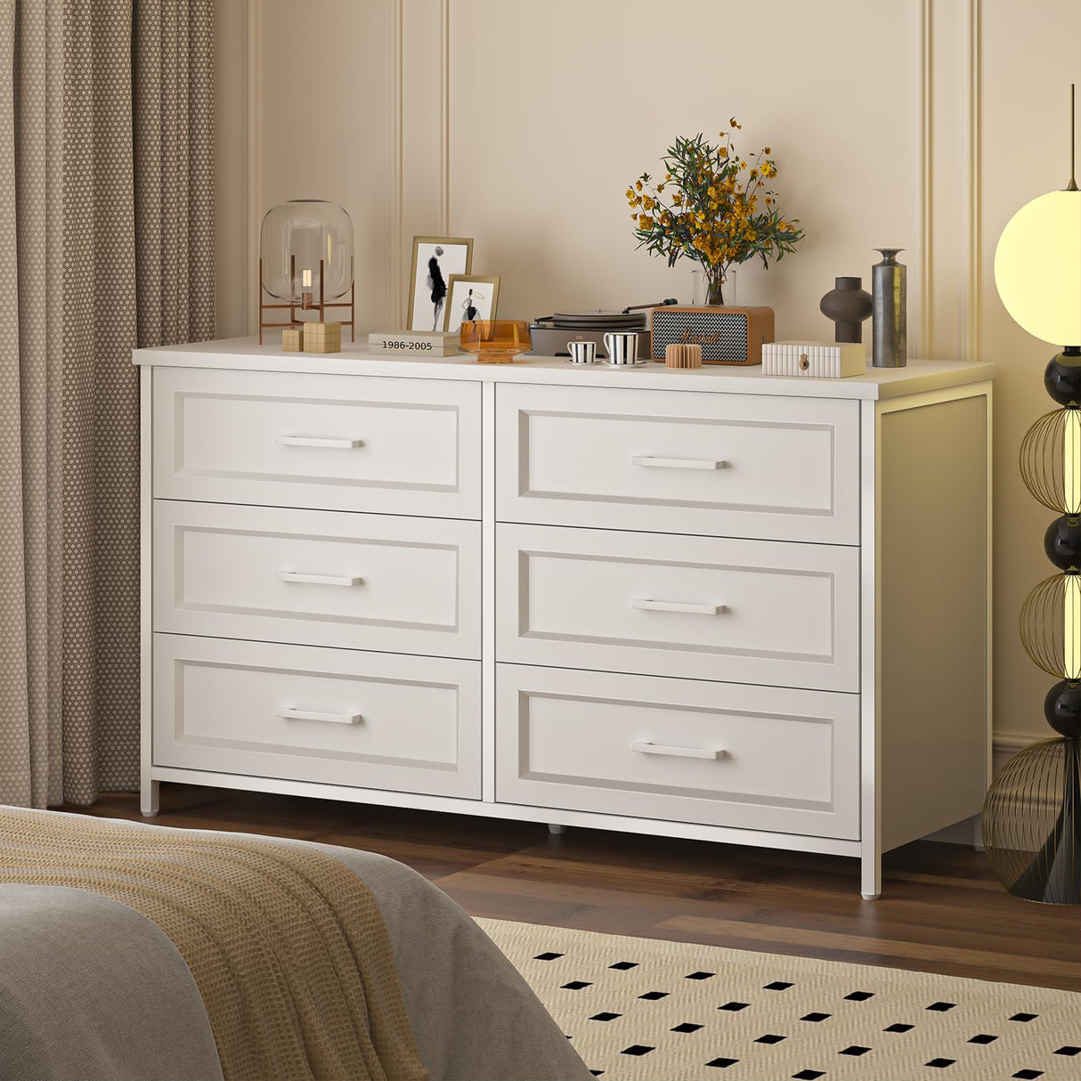 6 Drawer Double Dresser for Bedroom, Wood Storage Dresser Clothes Organizer