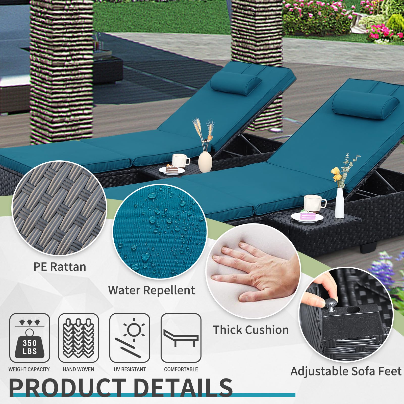 Outdoor Chaise Lounge Chairs for Outside Patio Furniture Set of 2