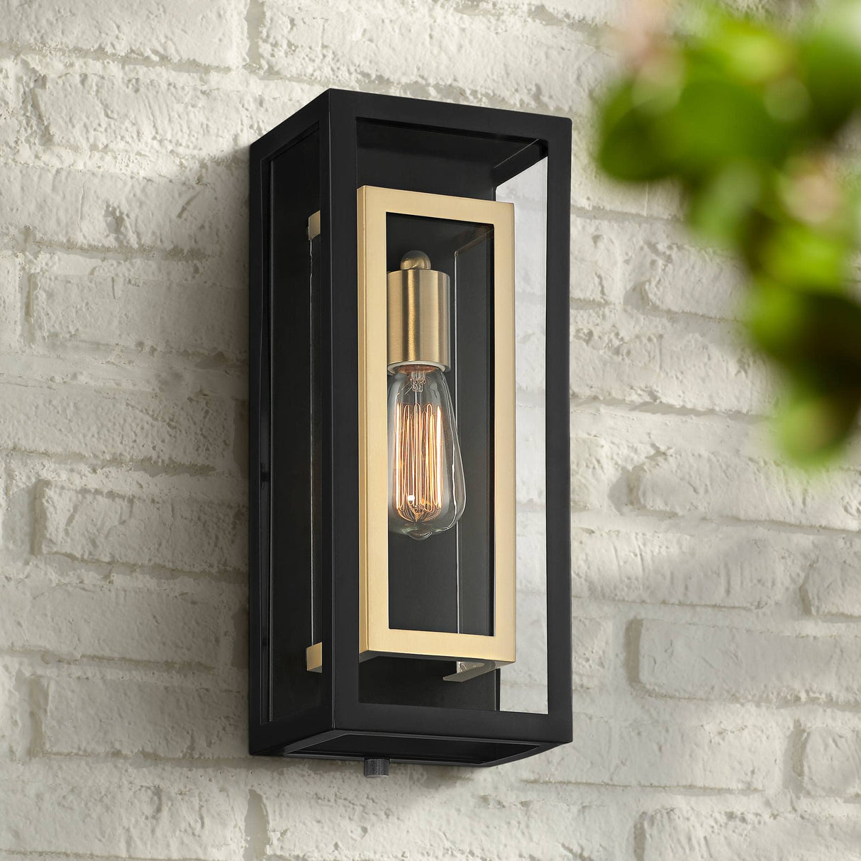 Double Box Industrial Outdoor Wall Light Fixture Matte Black Warm Brass Metal 15 1/2" Clear