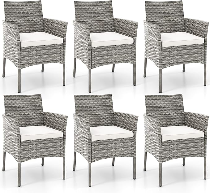 Wicker Patio Chairs Set of 4, Indoor Outdoor PE Rattan Armchairs w/Cane Back