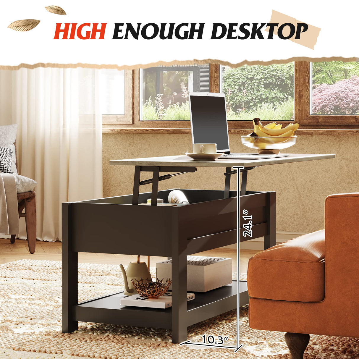 Coffee Table, 39" Lift Top Coffee Table with Hidden Compartment and Storage Shelf