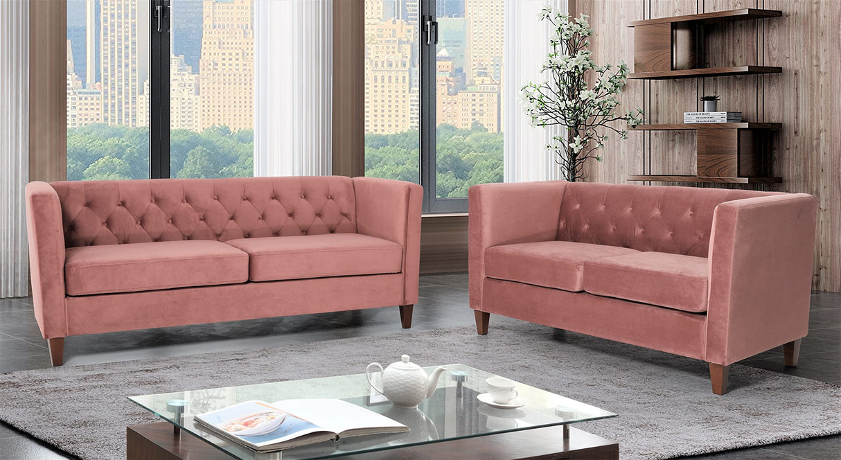Modern Style High Density Foam Rose Velvet Button-Tufted 3 PC Living Room Set with