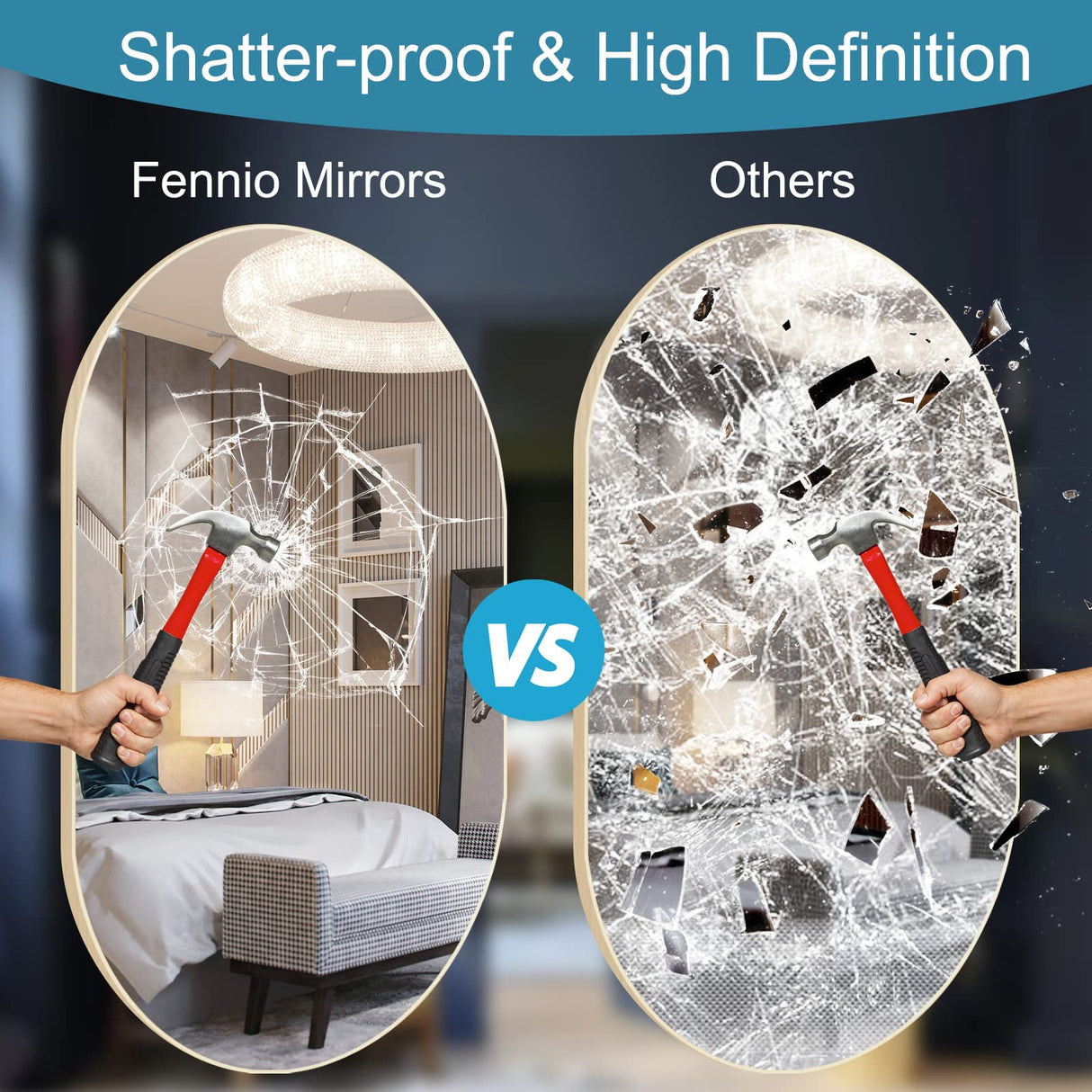 Wall Mirror for Bathroom, Bedroom, Living Room - 36 x 24 Inch Oval Wall Mounted Make