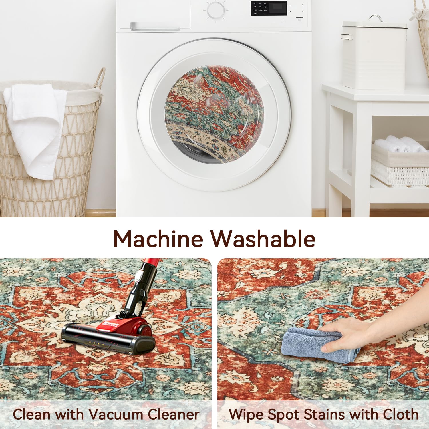 Washable Area Rug - 5'x7' Boho Living Room Rug, Non-Slip Soft Rugs Indoor for Bedroom