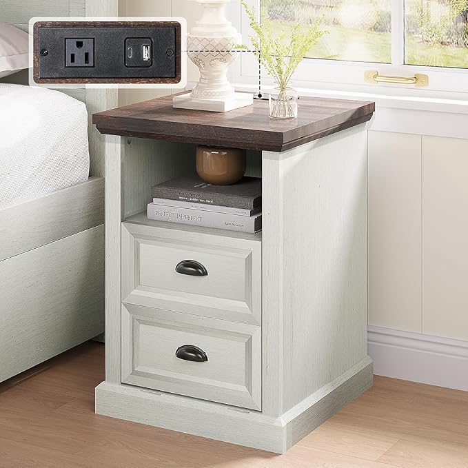 Table with Charging Station, Wood Side Table