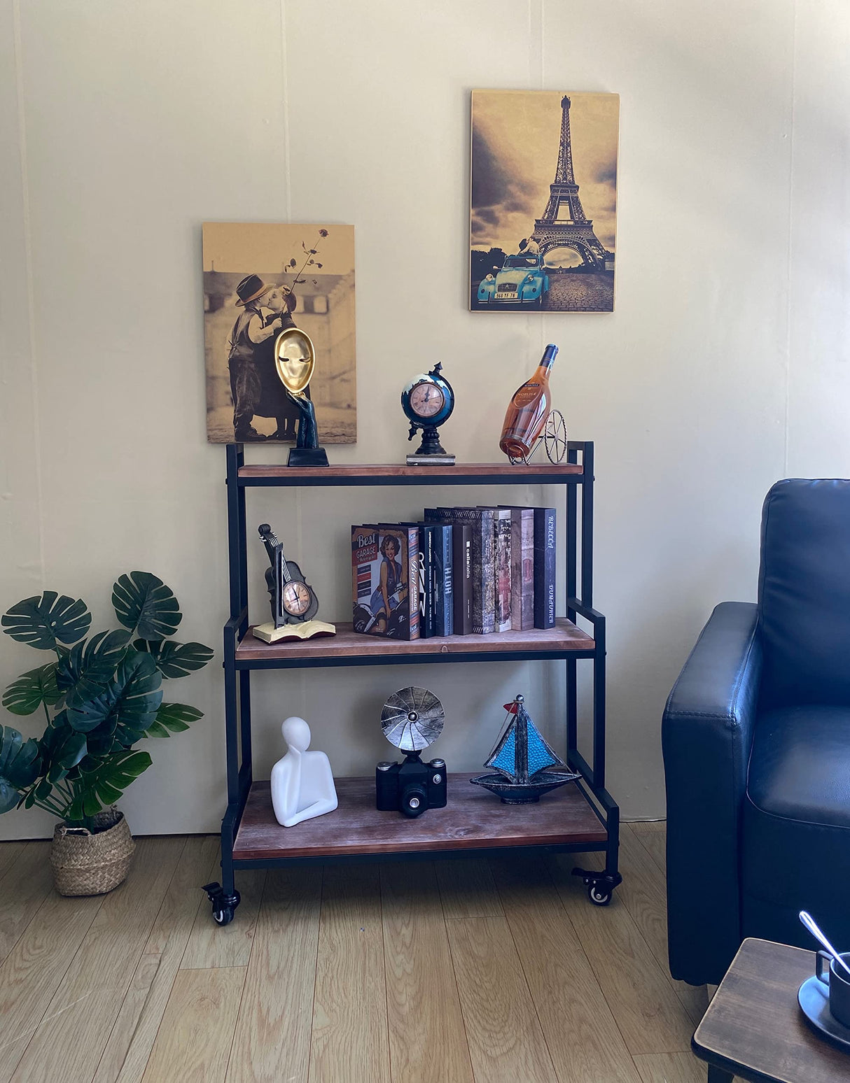 Rustic 3-Tier Rolling Plant Stand with Wheels