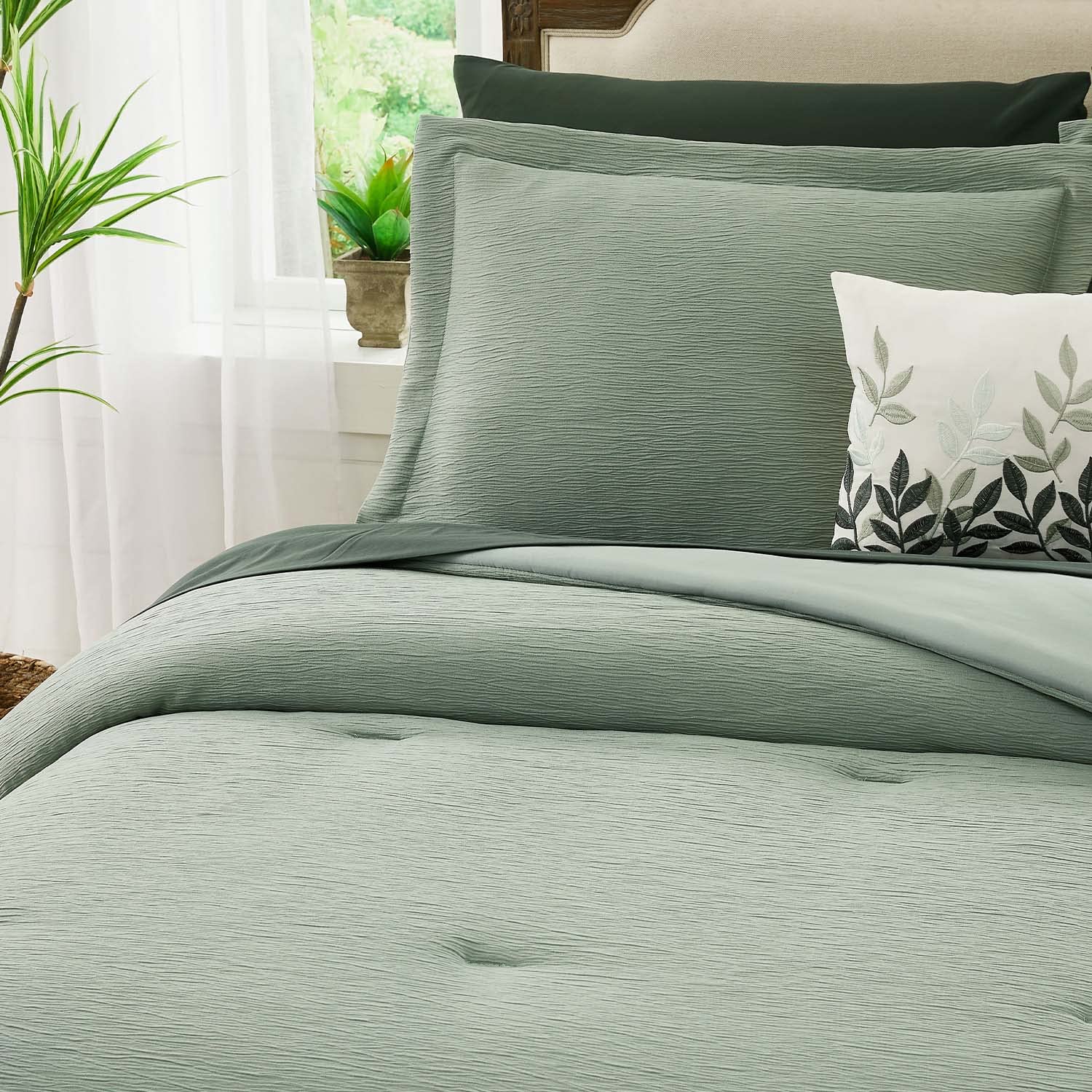 Sage Green Comforter, California King Comforter Set Textured Design