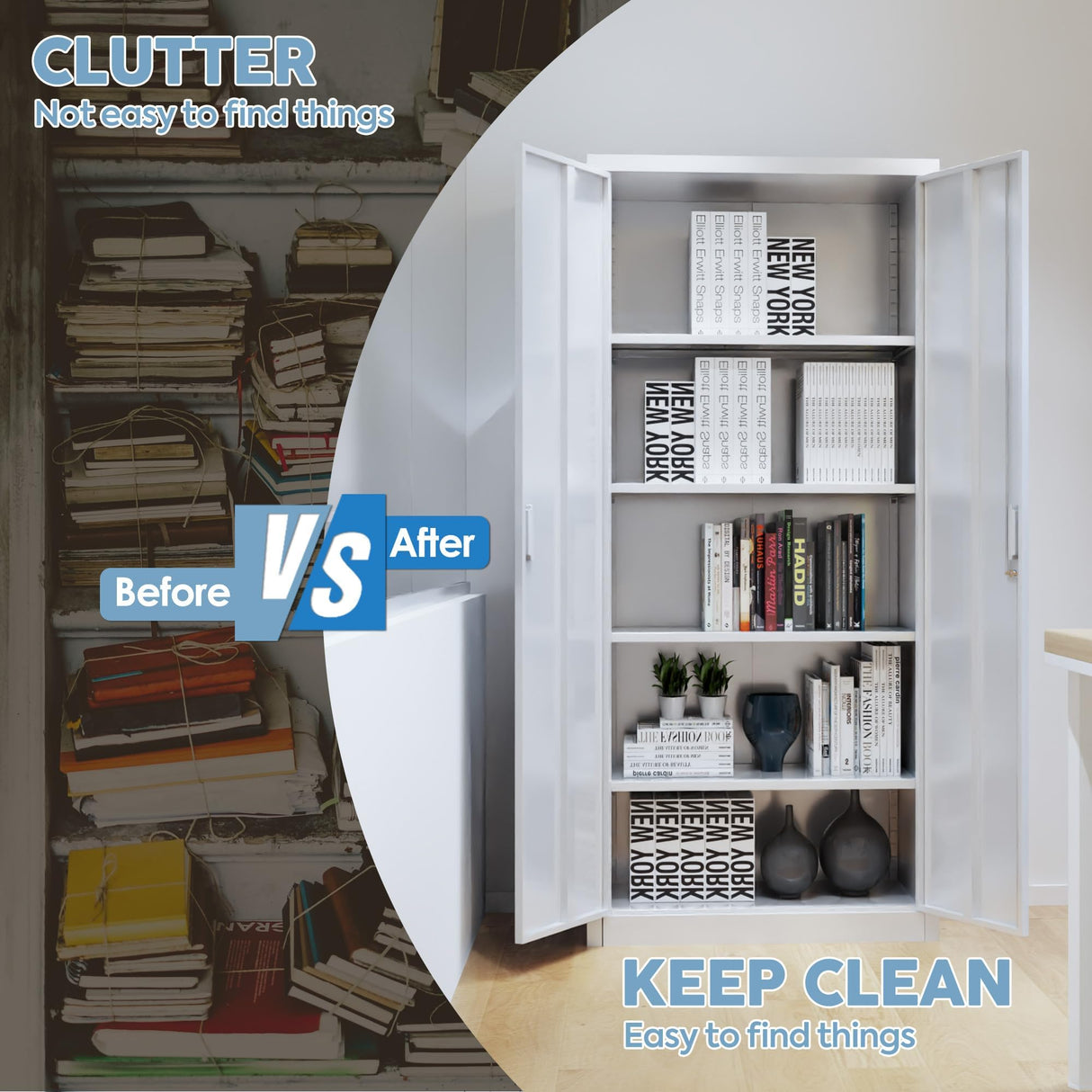 SPKAPO Metal Storage Cabinet with 2 Doors,72" Steel Garage Cabinets with 4 Adjustable Shelves for Home Office Garage School,Assembly Required,White