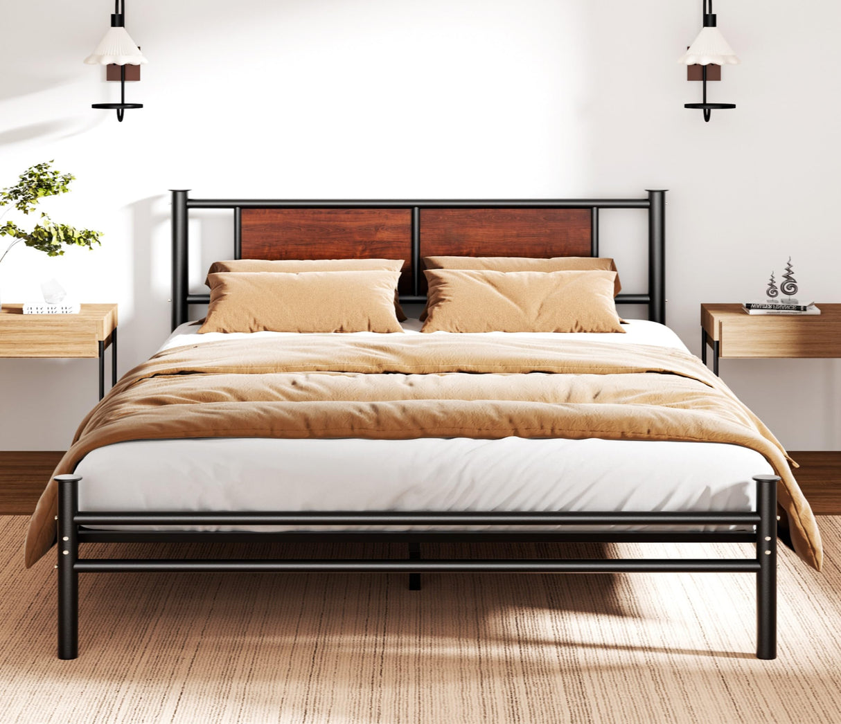 Queen Size Bed Frame with Wooden Headboard, Heavy Duty Platform Bed with 12 inches