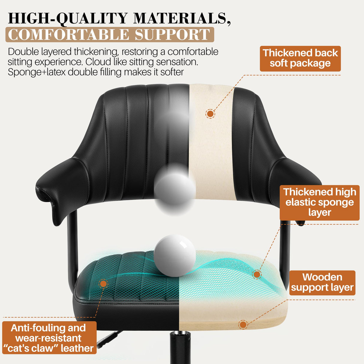 Swivel Office Chair with Adjustable Height - Ergonomic Desk Chair for Home Office