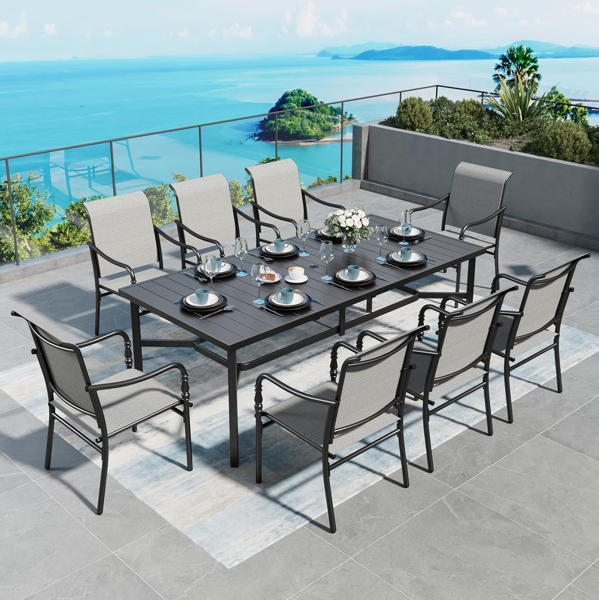 83" Patio Dining Table for 8,Large Rectangle Patio Table with Umbrella Holed