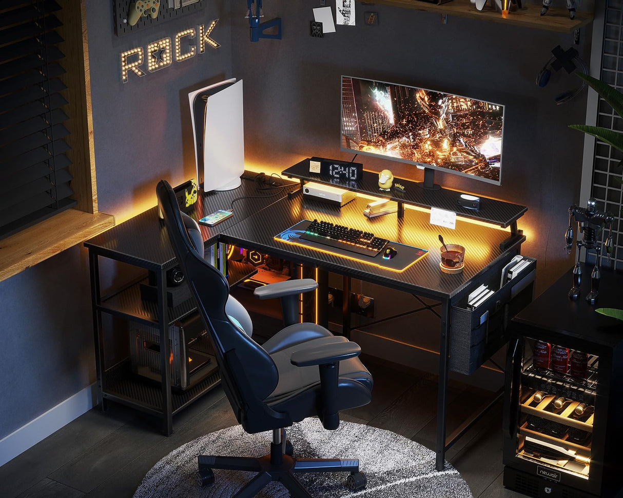 48 Inch Gaming Desk with USB Charging Ports and LED Lights