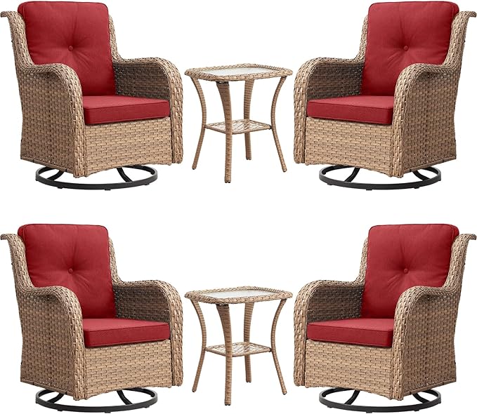Wicker Patio Furniture Set - 5 Piece Rattan Outdoor Sectional Conversation Sets