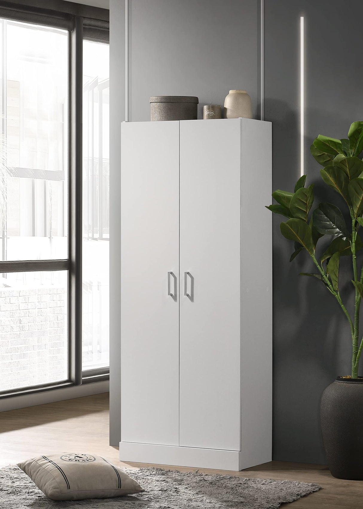 White 60" Height Simplistic Modern Double Door Storage Cabinet