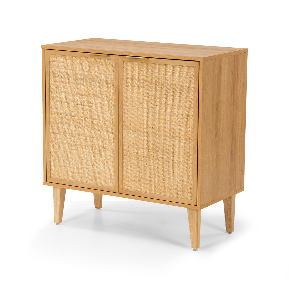 Accent Storage Cabinet Set of 2 Sideboard with Rattan Doors, Boho Buffet Kitchen Bar