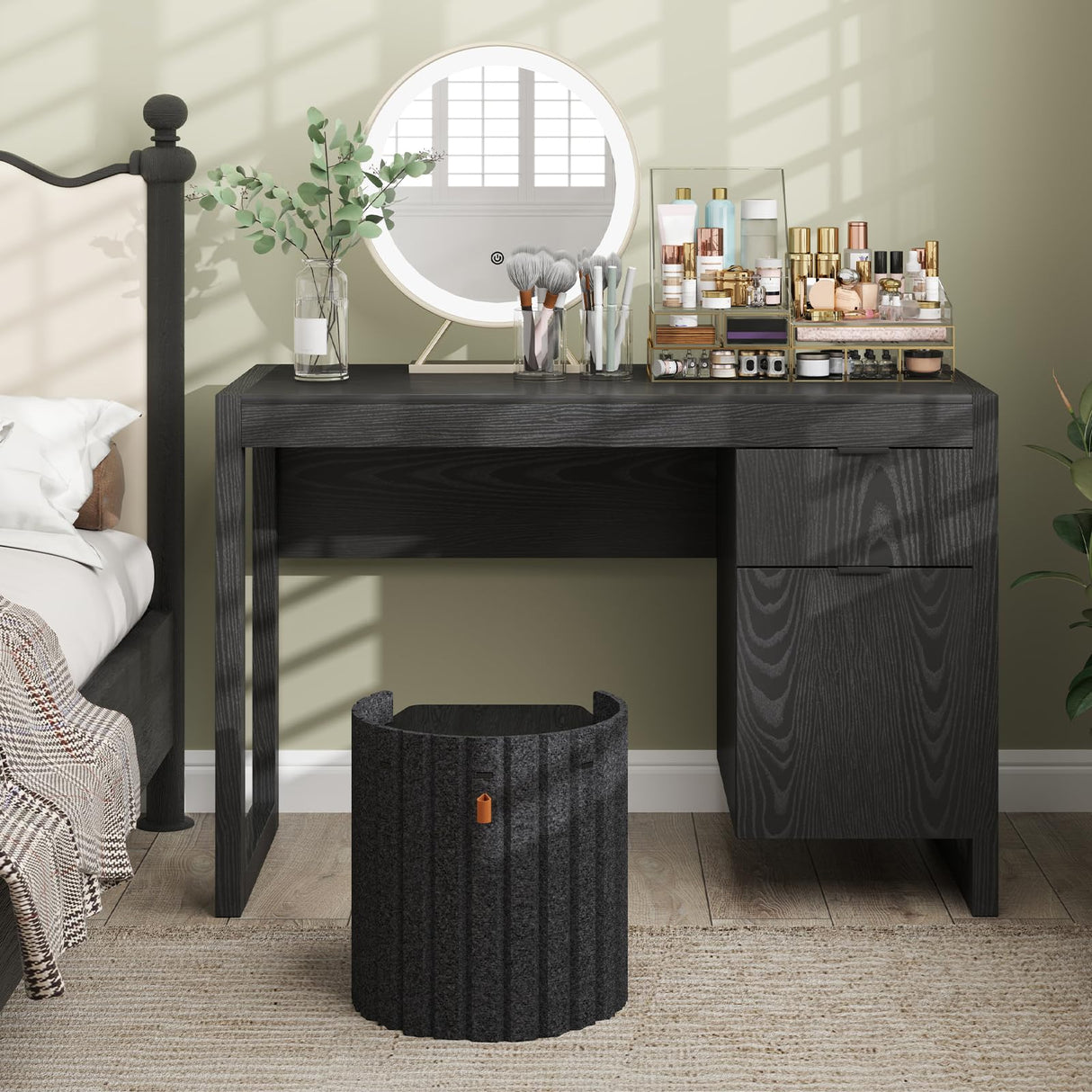 Computer Desk with Storage Cabinet & Drawer, White Wooden Home Office Desk