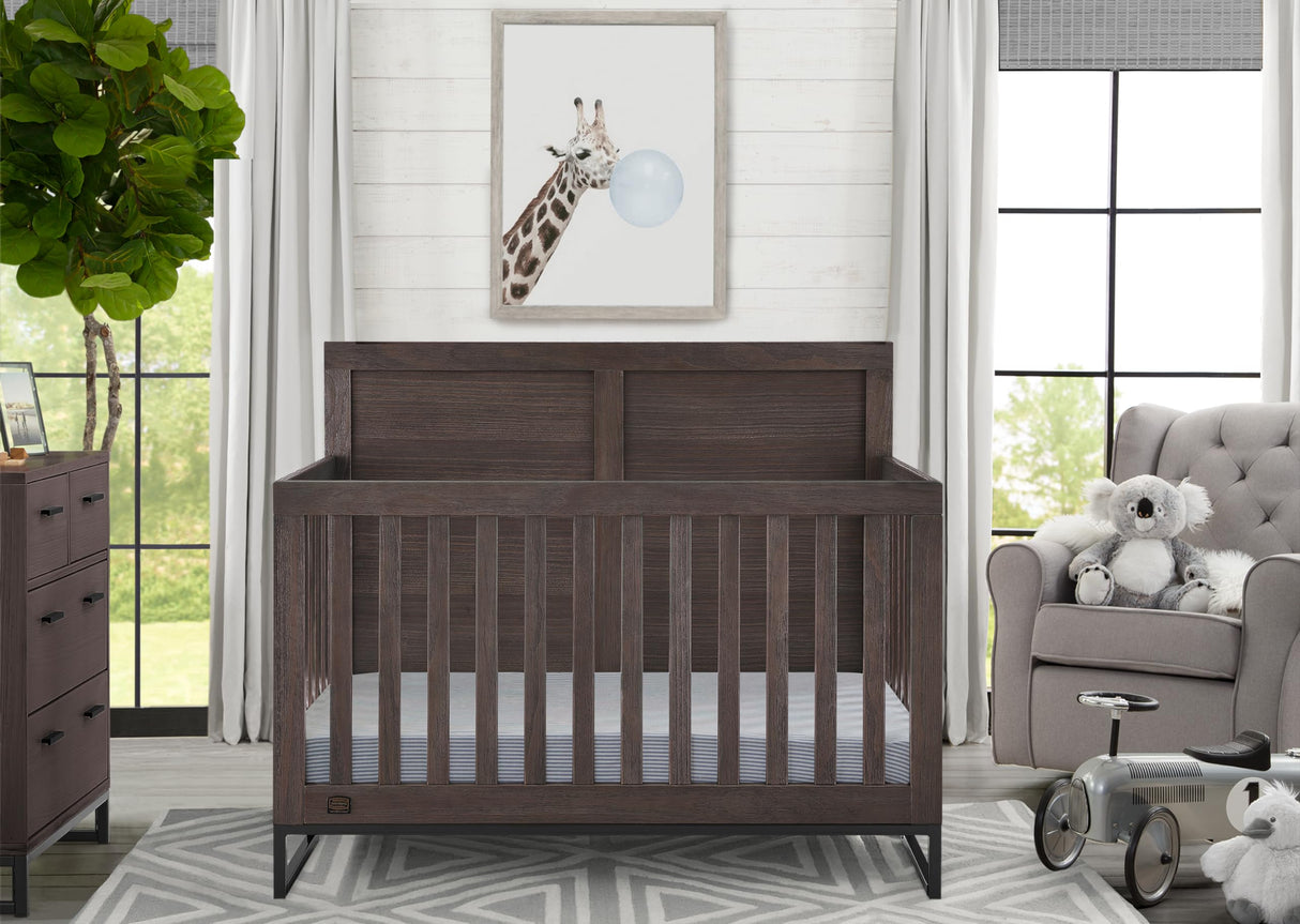 S Kids Foundry 6-in-1 Convertible Baby Crib, Rustic Grey with Matte Black