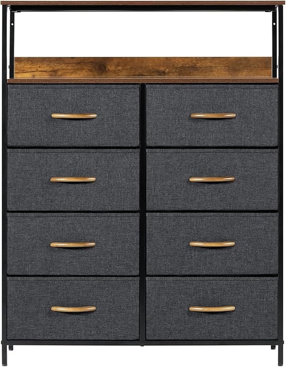 8 Drawers Dresser with Shelves, Fabric Drawers