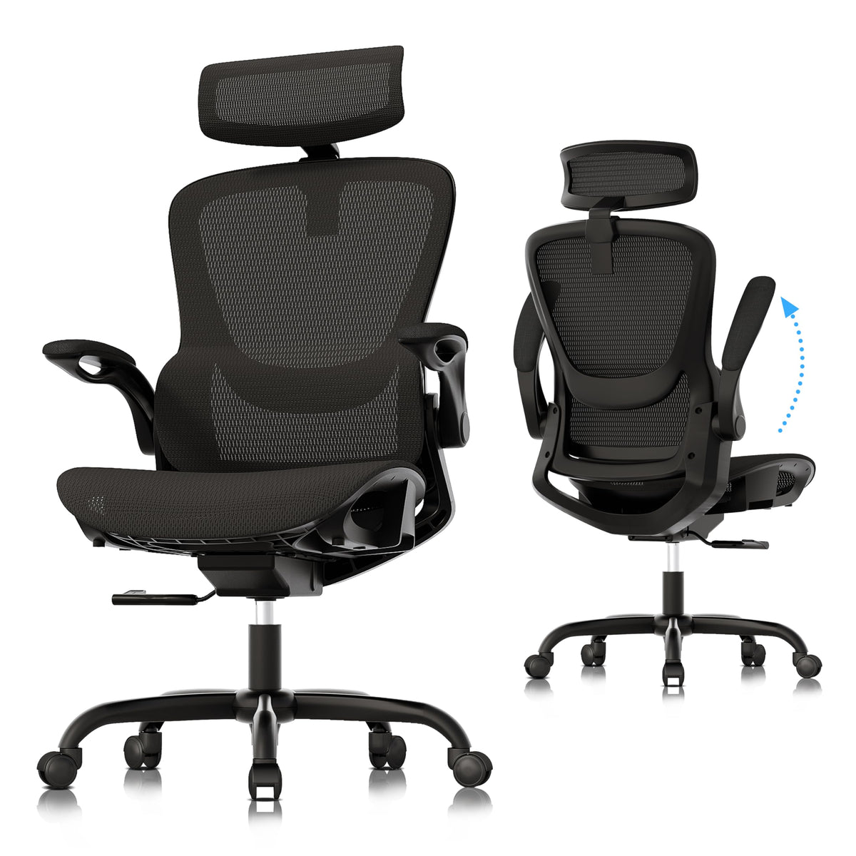 Ergonomic Mesh Office Chair, Adjustable Home Desk Chair with Folding A