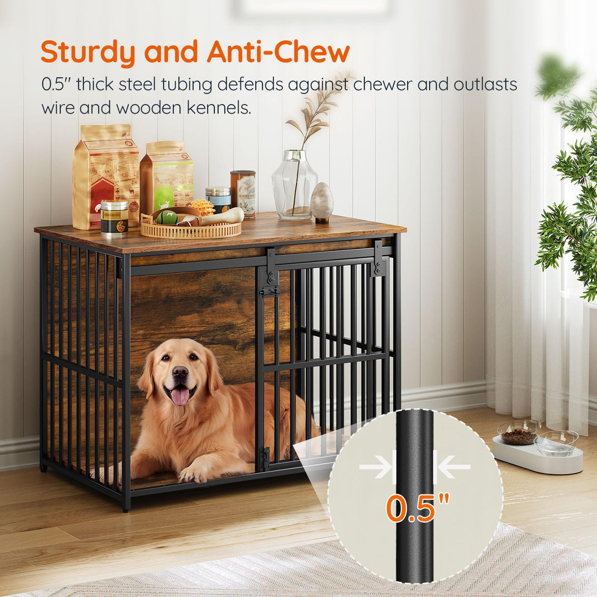 36.6" Heavy Duty Dog Crate Furniture with Sliding Barn Door