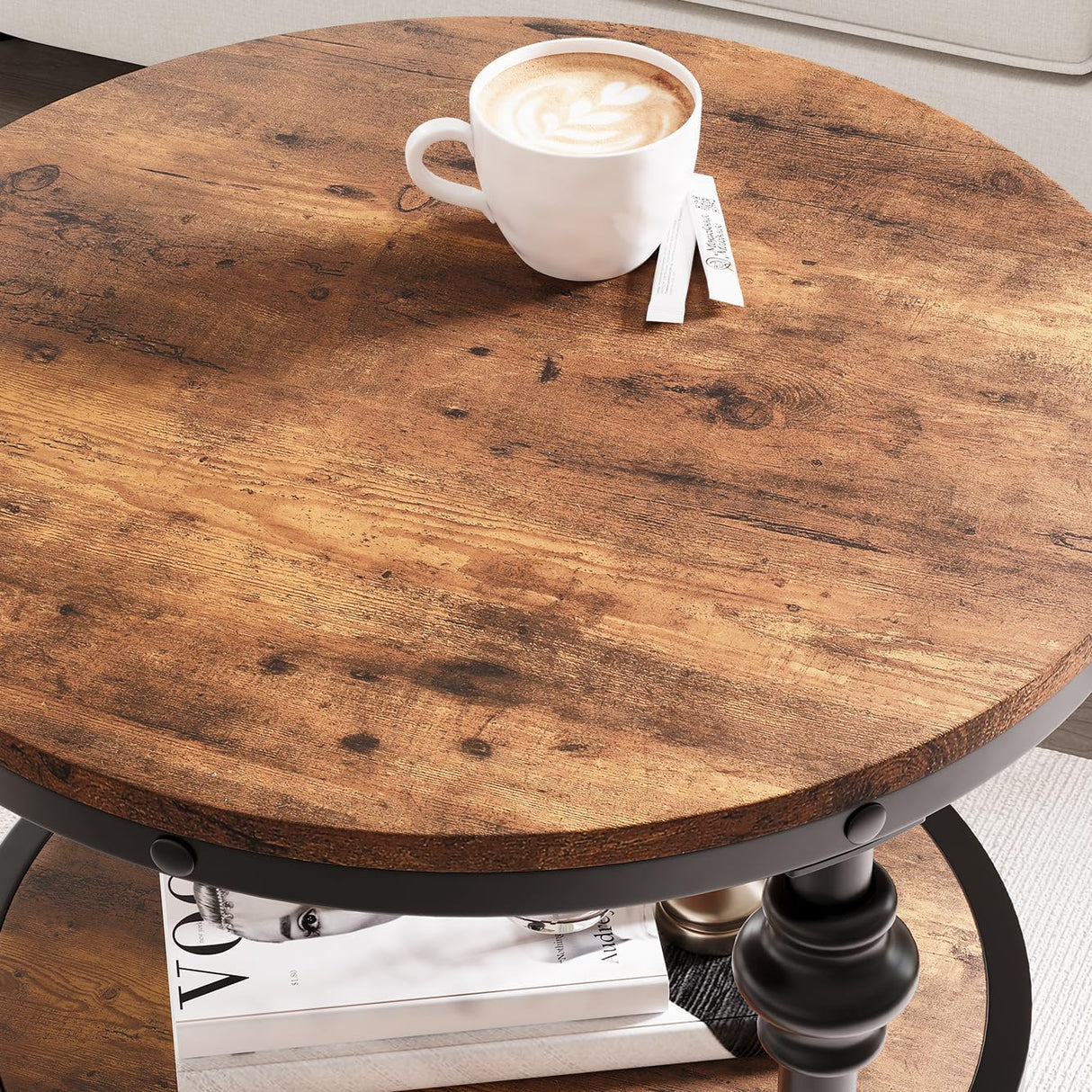 End Table 3-Tier Round Side Table Living Room Accent Table with Storage Shelf